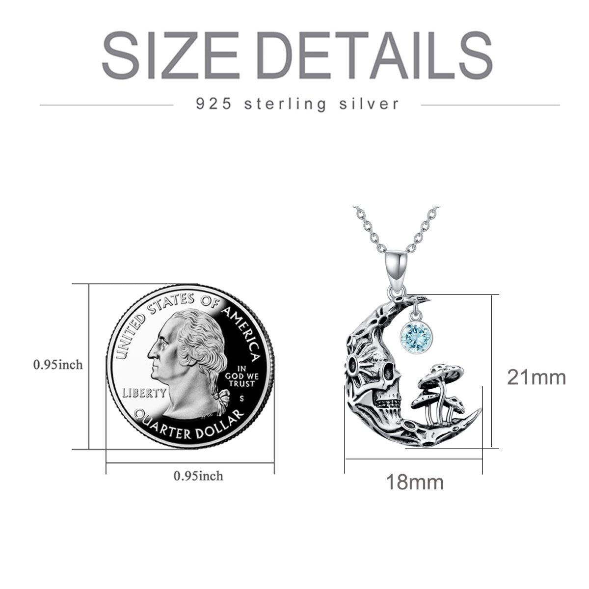 Sterling Silver Round Zircon Mushroom & Skeleton Pendant Necklace-6