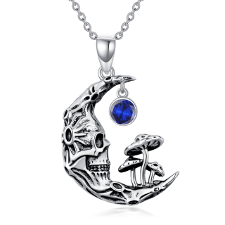 Sterling Silver Round Zircon Mushroom & Skeleton Pendant Necklace-37