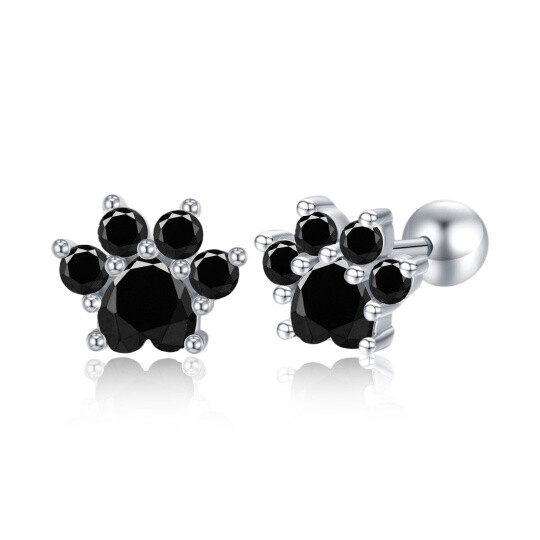 Sterling Silver Round Zircon Paw Stud Earrings