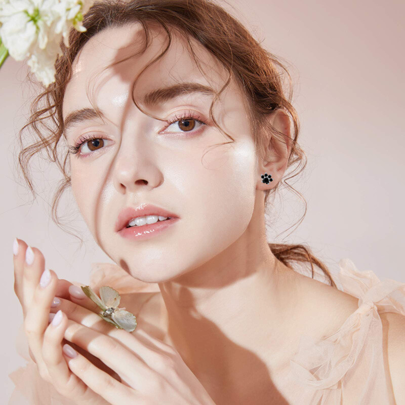 Brincos com estampa de pata para mulheres, brincos de prata 925 para cachorrinho e gato-2