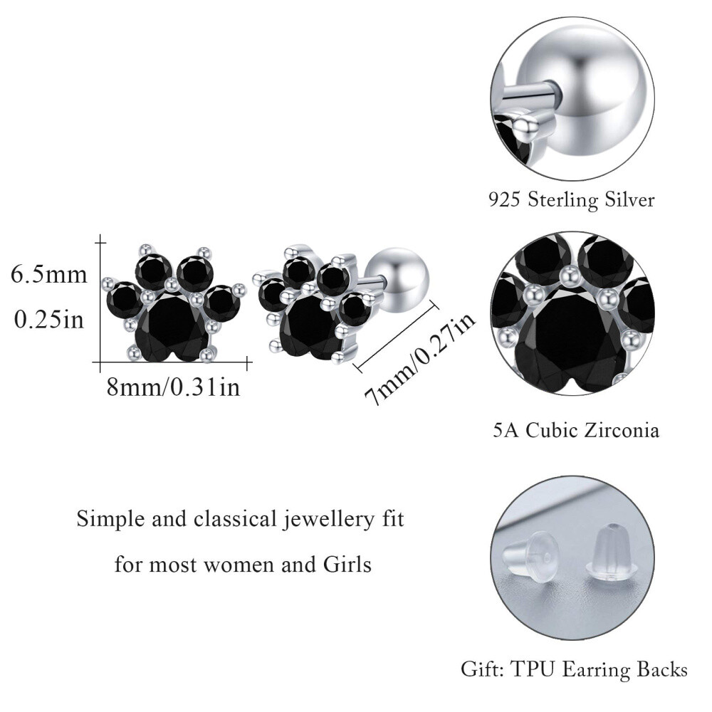 Sterling Silver Round Zircon Paw Stud Earrings-4