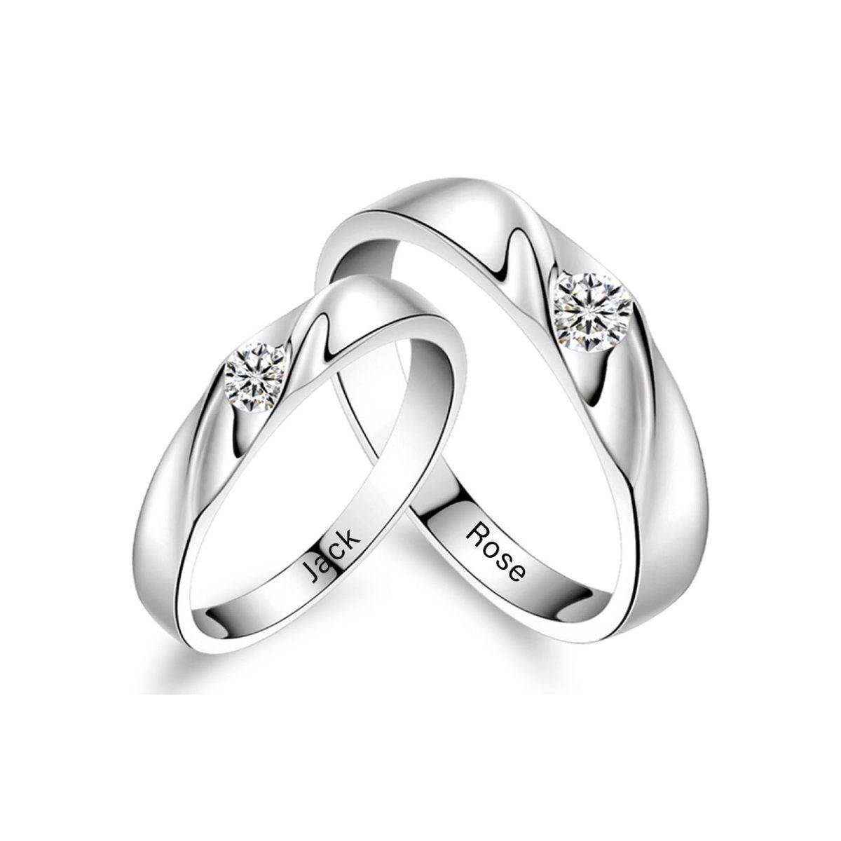 Anillos de plata de ley con grabado personalizado y circonita redonda para mujer-1