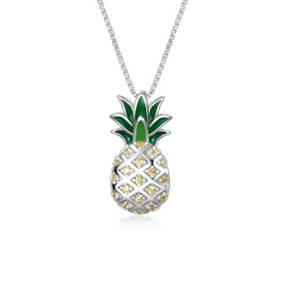 Sterling Silver Round Zircon Pineapple Pendant Necklace-5