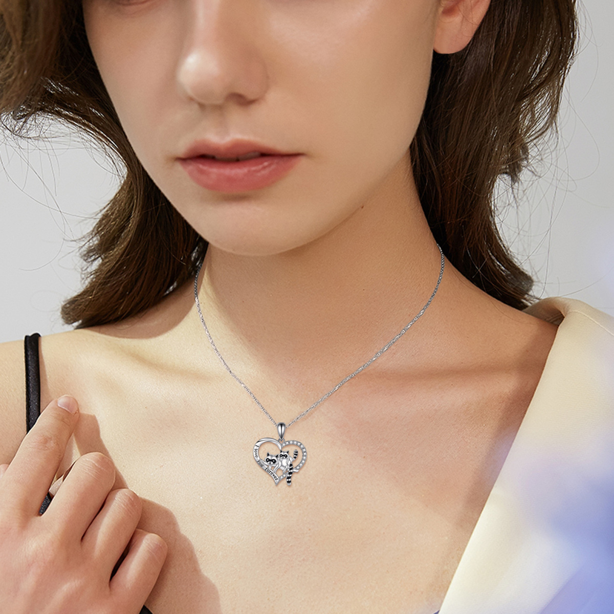 Collier en argent sterling avec pendentif en forme de cœur et de raton laveur en zircon ro-2