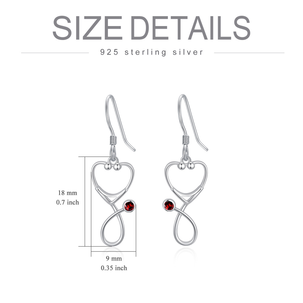 Sterling Silver Round Zircon Stethoscope Drop Earrings-5