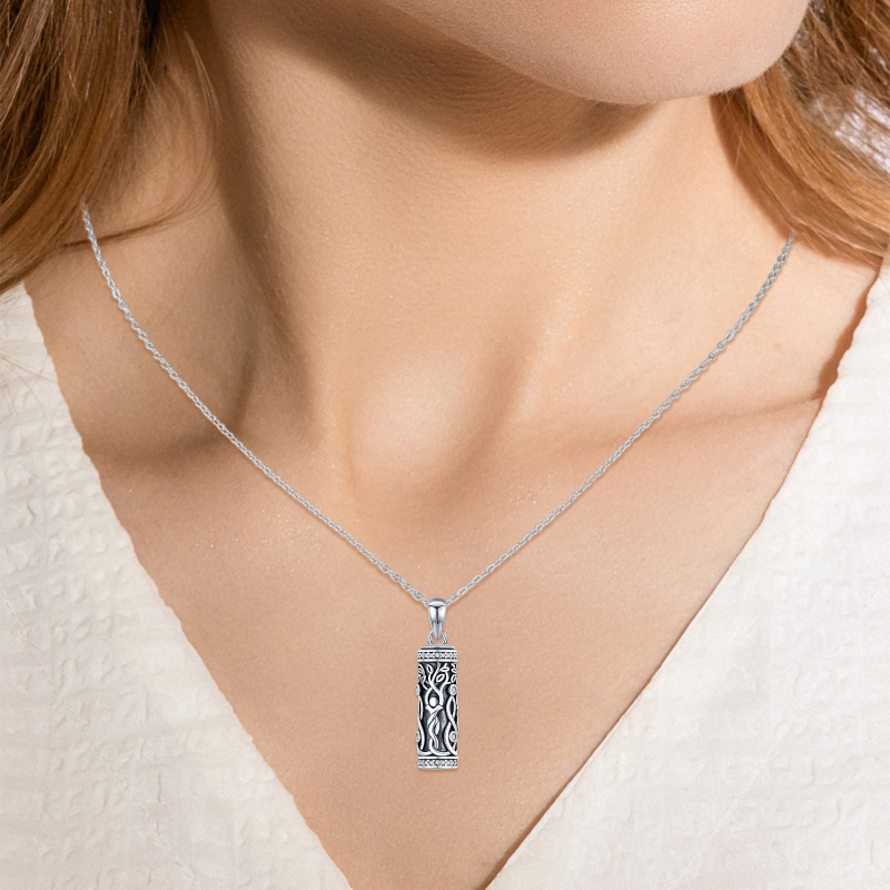 Sterling Silver Round Zircon Tree Of Life Pendant Necklace-2