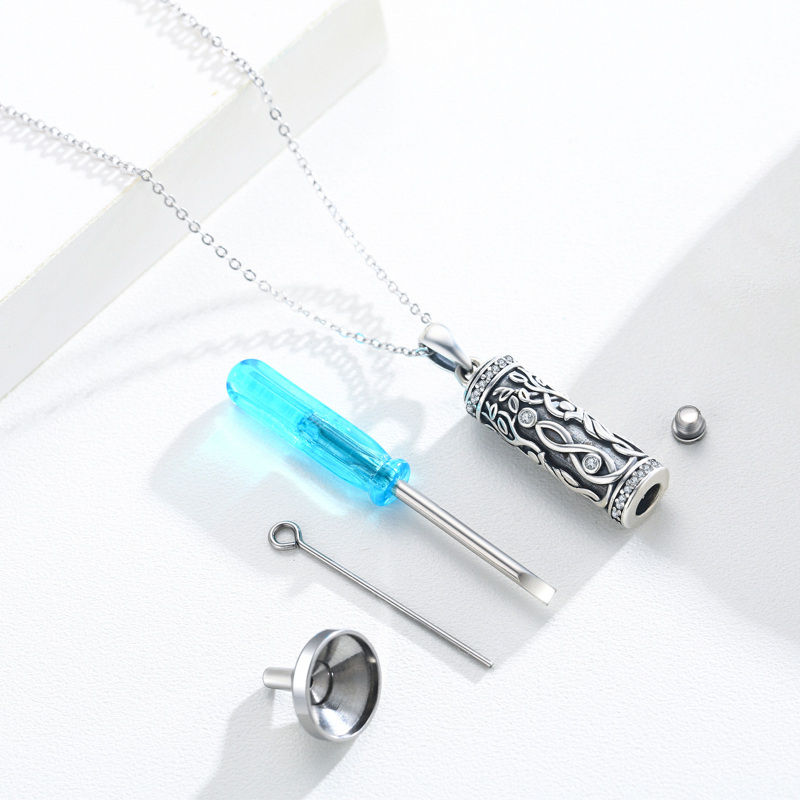 Sterling Silver Round Zircon Tree Of Life Pendant Necklace-3