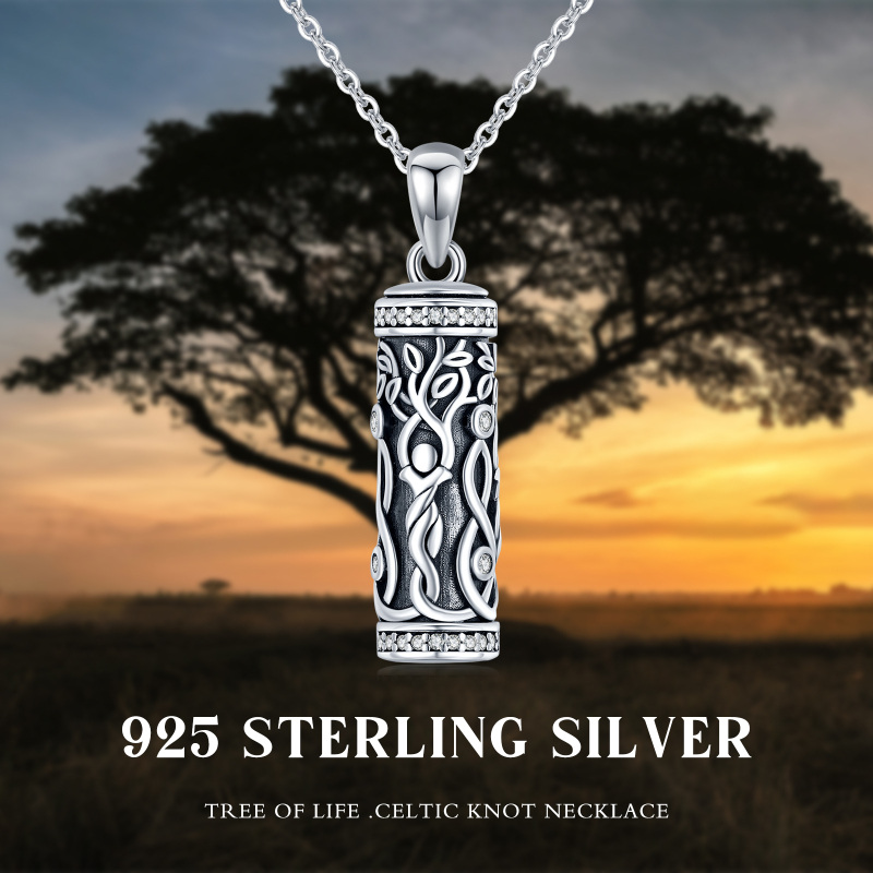 Sterling Silver Round Zircon Tree Of Life Pendant Necklace-4