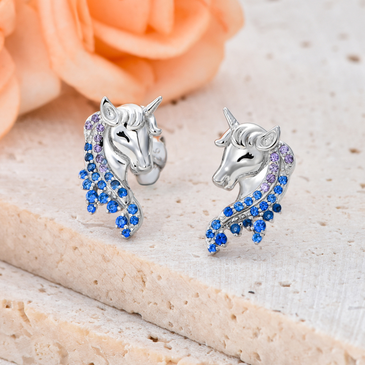 Boucles d'oreilles licorne en argent sterling avec zircon rond-3