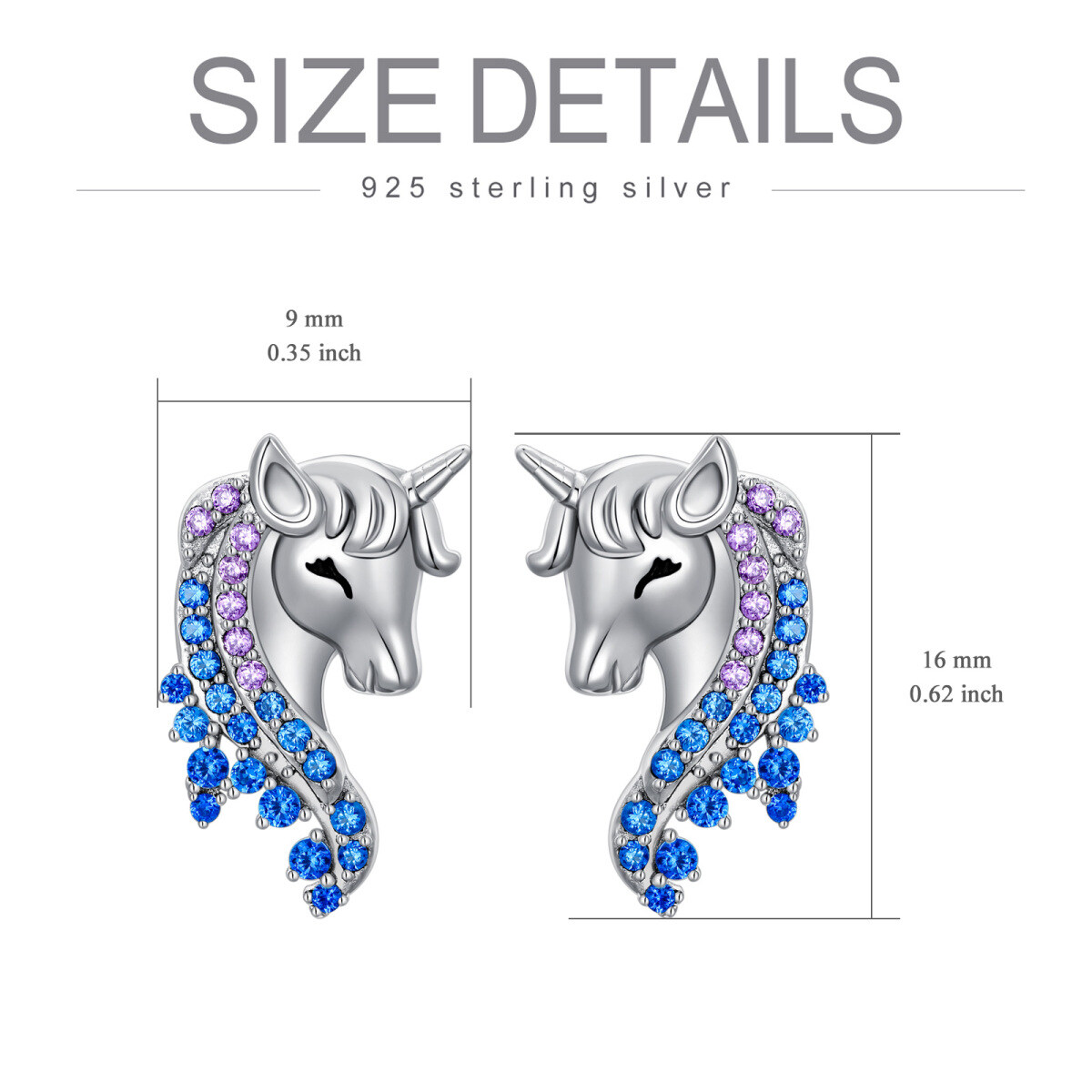 Boucles d'oreilles licorne en argent sterling avec zircon rond-5