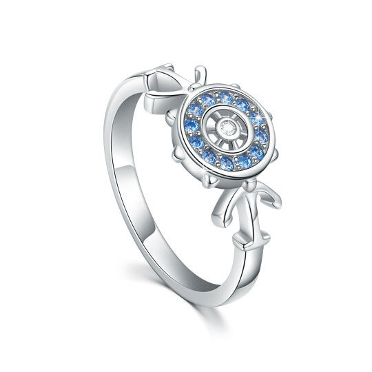 Anello con timone in argento sterling con zirconia cubica