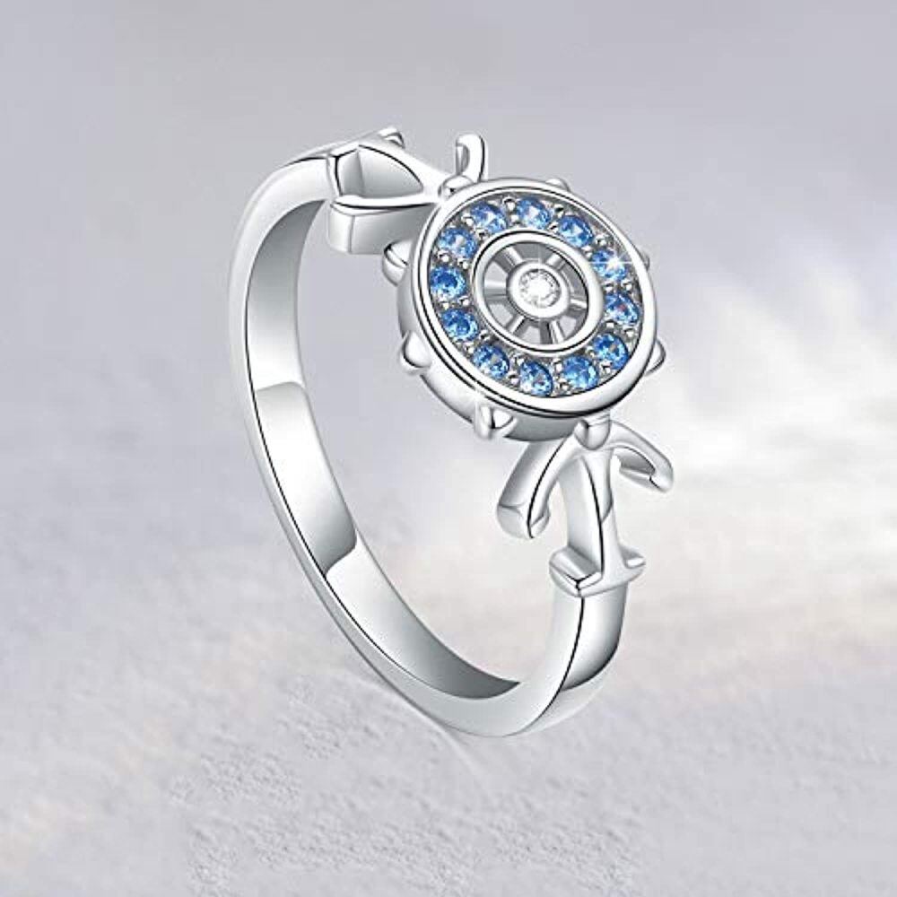 Sterling Silver Cubic Zirconia Rudder Ring-5