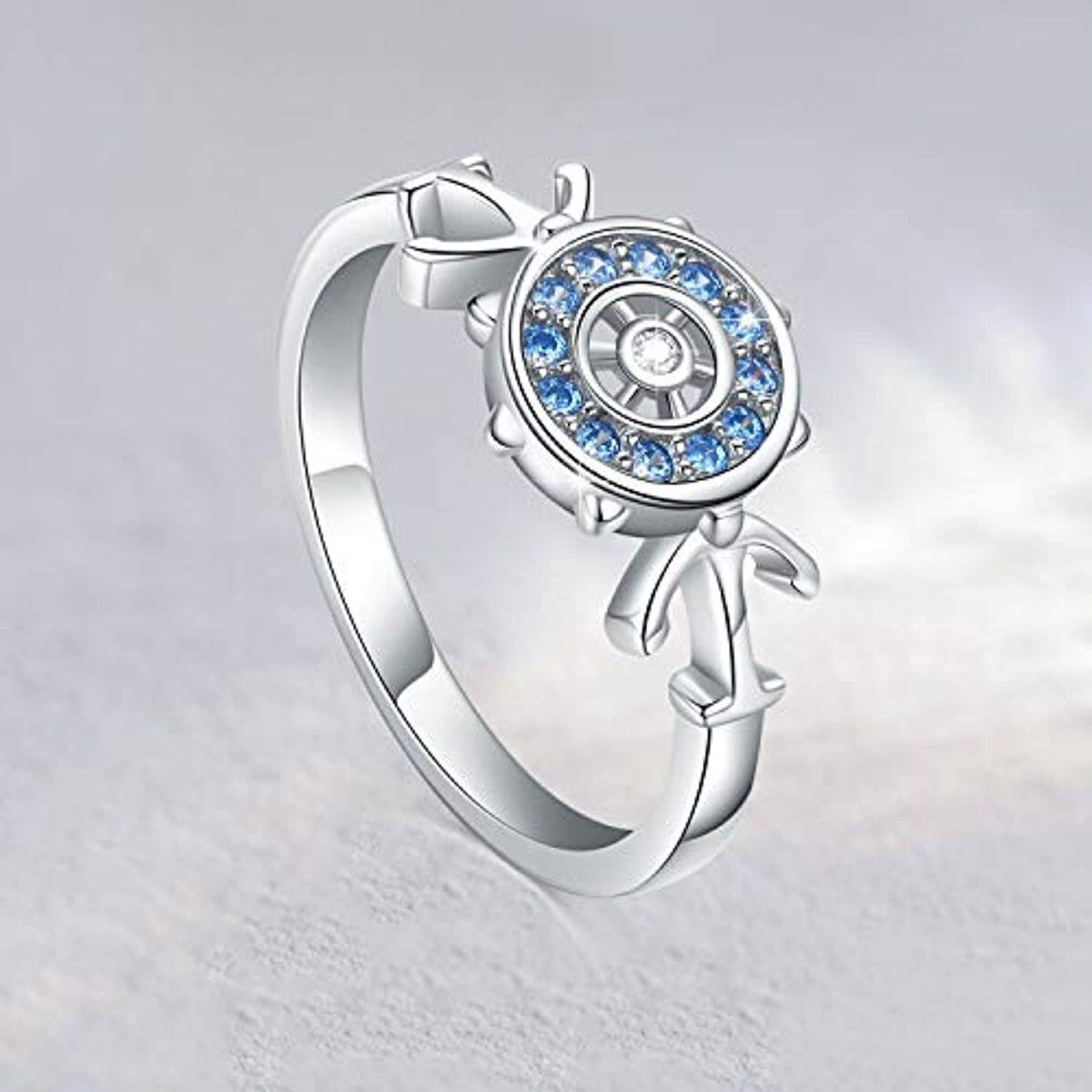 Bague de gouvernail en argent sterling et zircone cubique-5