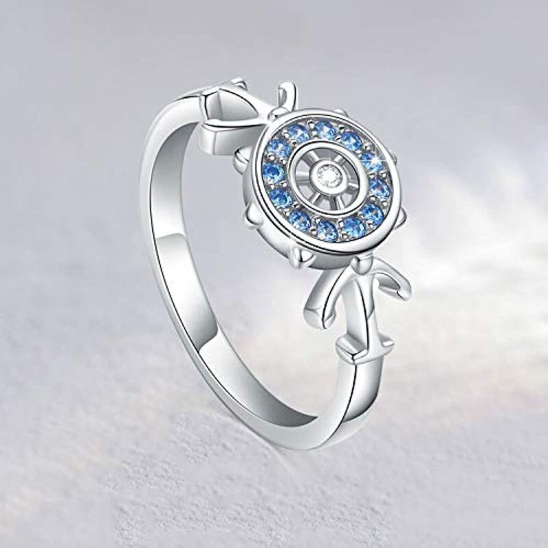 Anillo de timón con circonita cúbica en plata de ley-5
