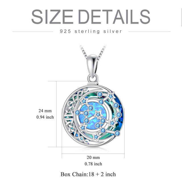 Sterling Silver Sagittarius Circular Opal With Crystal Pendant Necklace-5