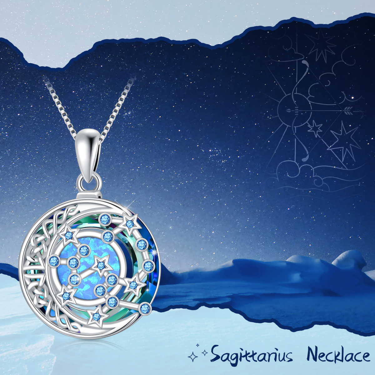 Sterling Silver Sagittarius Circular Opal With Crystal Pendant Necklace-6