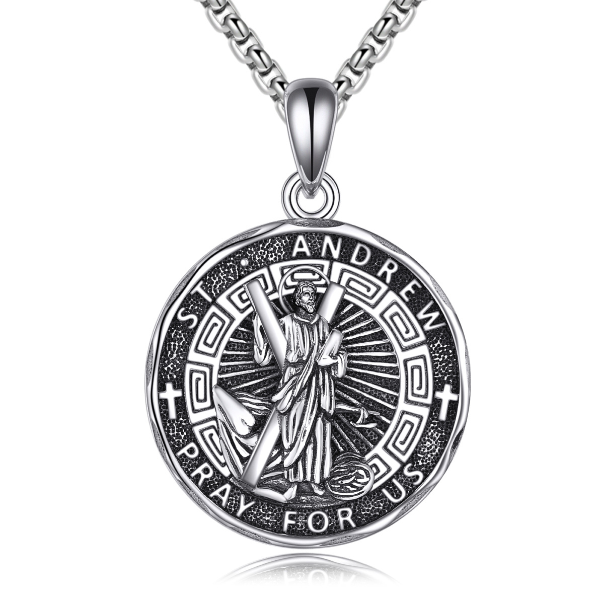 Sterling Silver Saint Andrew Pendant Necklace for Men-1