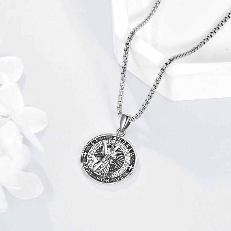 Sterling Silver Saint Andrew Pendant Necklace for Men-3