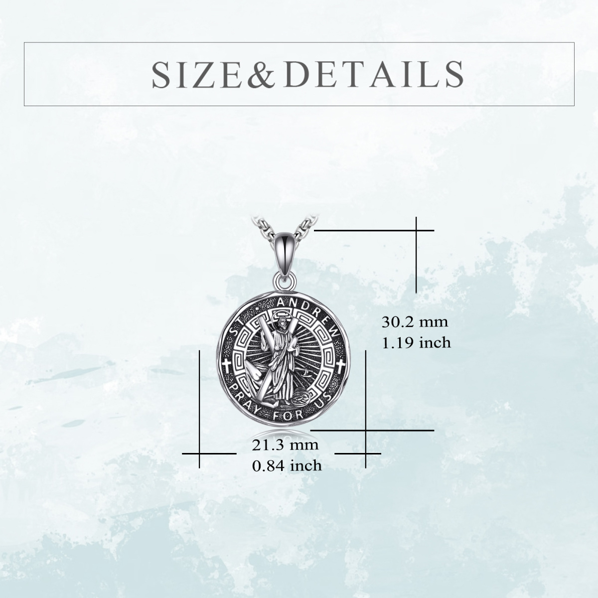 Sterling Silver Saint Andrew Pendant Necklace for Men-5