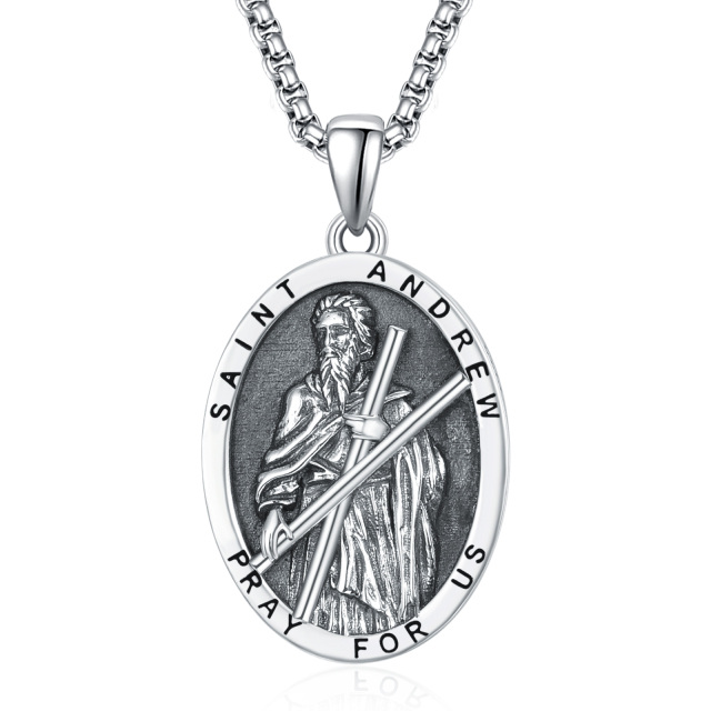 Collana con ciondolo di Sant'Andrea in argento sterling con parola incisa per uomo-1