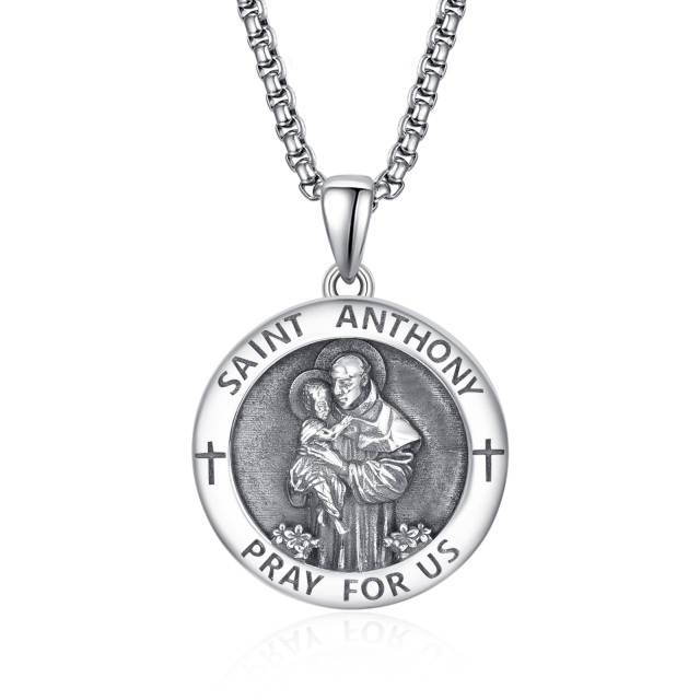 Sterling Silver Saint Anthony Pary for Us Pendant Necklace for Men-1