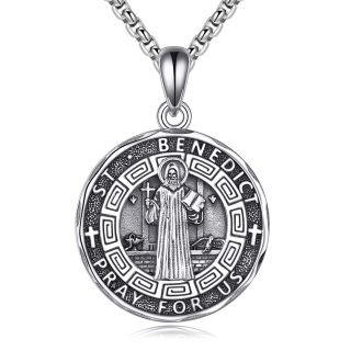 Sterling Silver Saint Benedict Pendant Necklace for Men-1