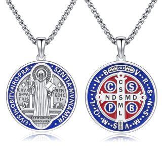 Sterling Silver Saint Benedict Pendant Necklace for Men-1