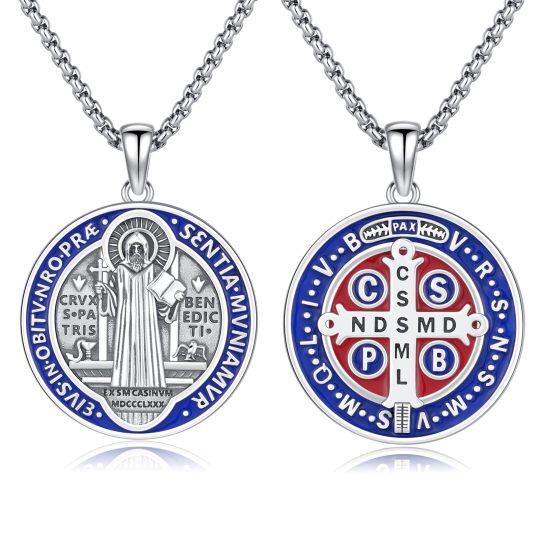 Sterling Silver Saint Benedict Pendant Necklace for Men