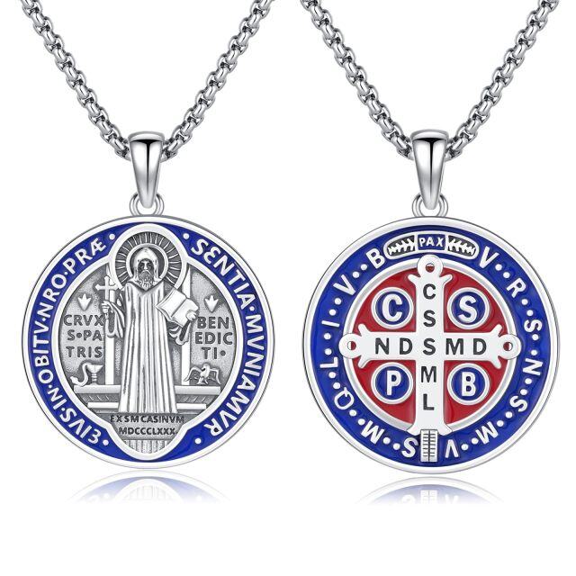 Sterling Silver Saint Benedict Pendant Necklace for Men-1