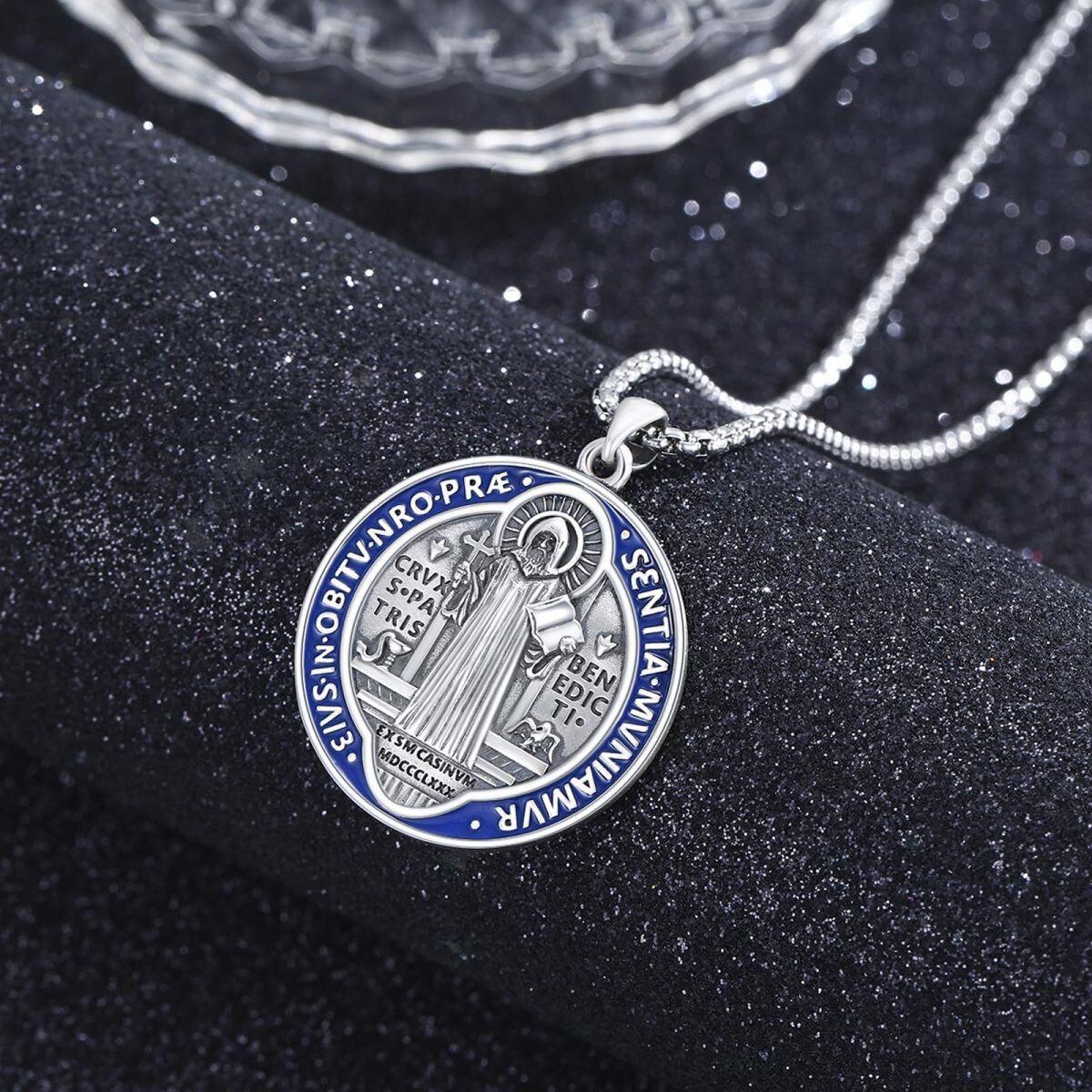 Sterling Silver Saint Benedict Pendant Necklace for Men-4