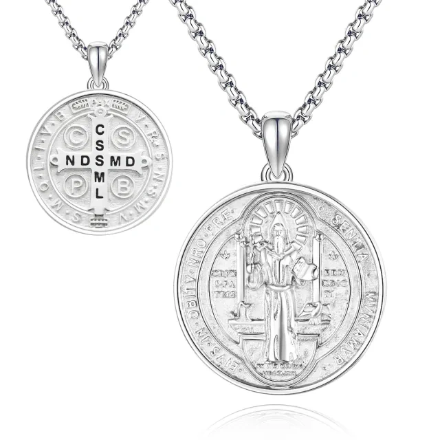 Sterling Silver Saint Benedict Pendant Necklace for Men-2