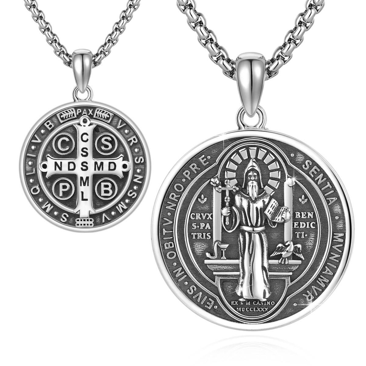 Sterling Silver Saint Benedict Pendant Necklace for Men-1