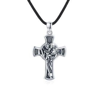 Sterling Silver Saint Christopher Cross Pendant Necklace with Engraved Word for Men-32