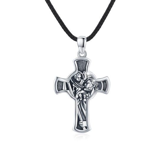 Sterling Silver Saint Christopher Cross Pendant Necklace with Engraved Word for Men-4