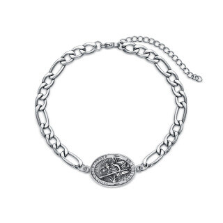 Sterling Silver Saint Christopher Charm Bracelet with Engraved Word for Men-11