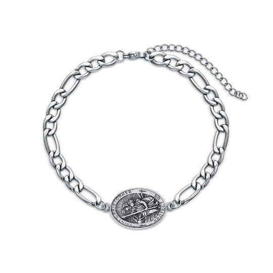 Sterling Silver Saint Christopher Charm Bracelet with Engraved Word for Men