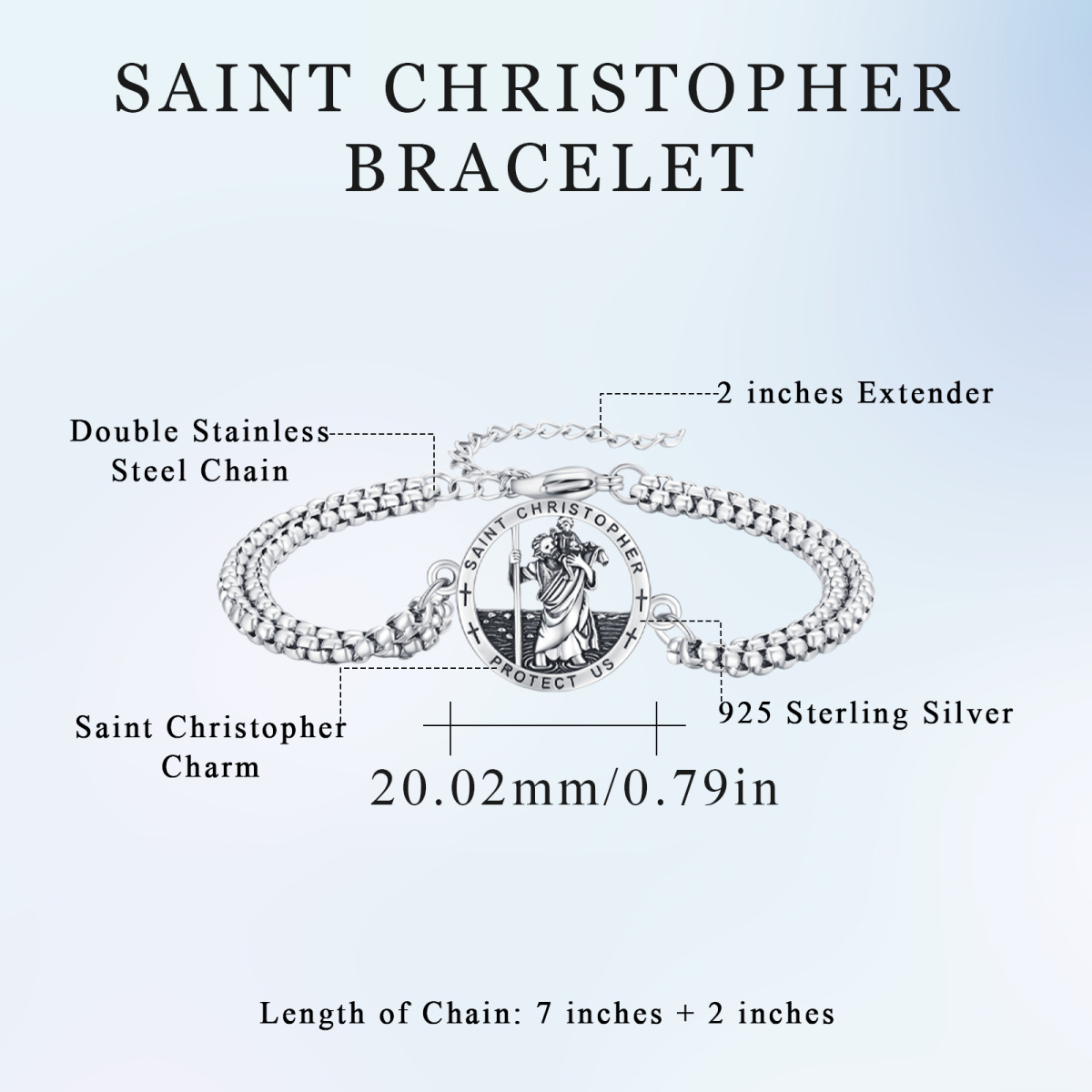 Sterling Silver Saint Christopher Charm Bracelet-5