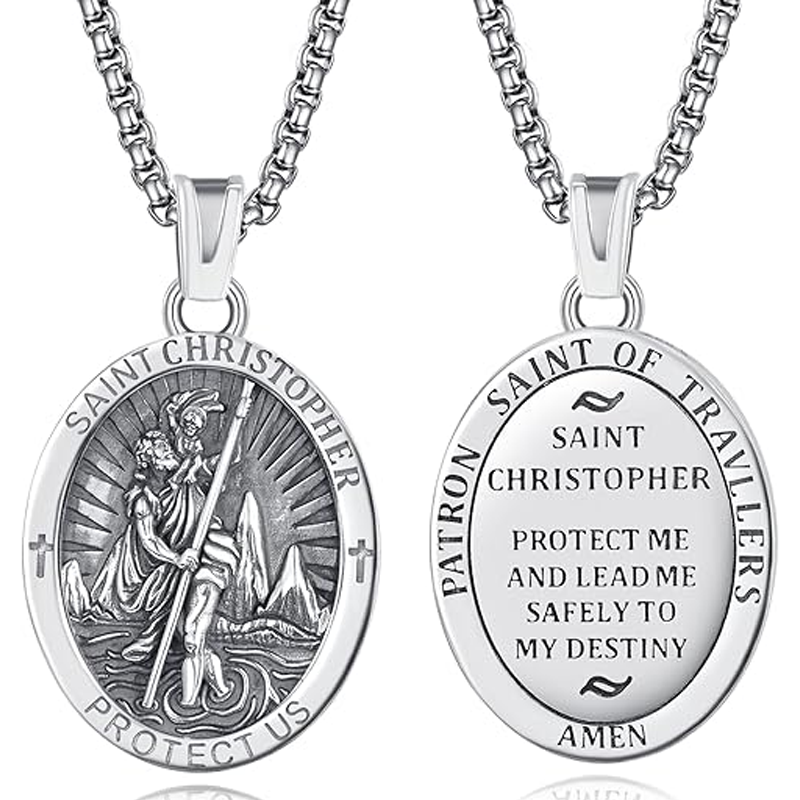 Sterling Silver Saint Christopher Pendant Necklace for Men-1