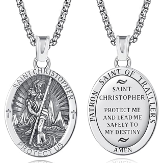 Sterling Silver Saint Christopher Pendant Necklace for Men-3