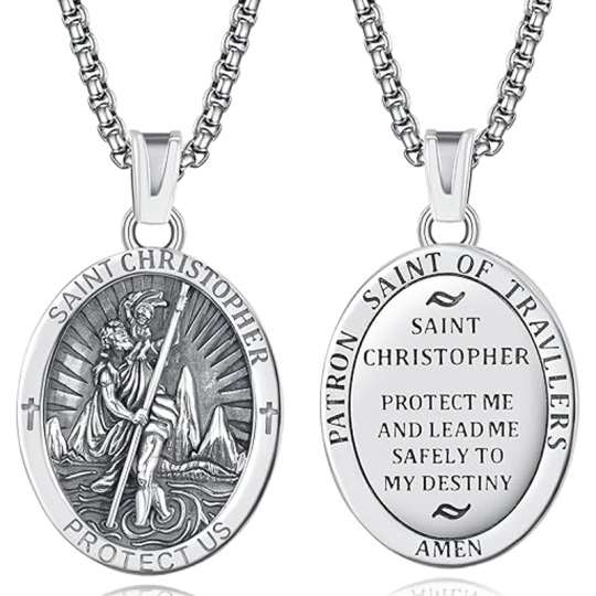 Sterling Silver Saint Christopher Pendant Necklace for Men