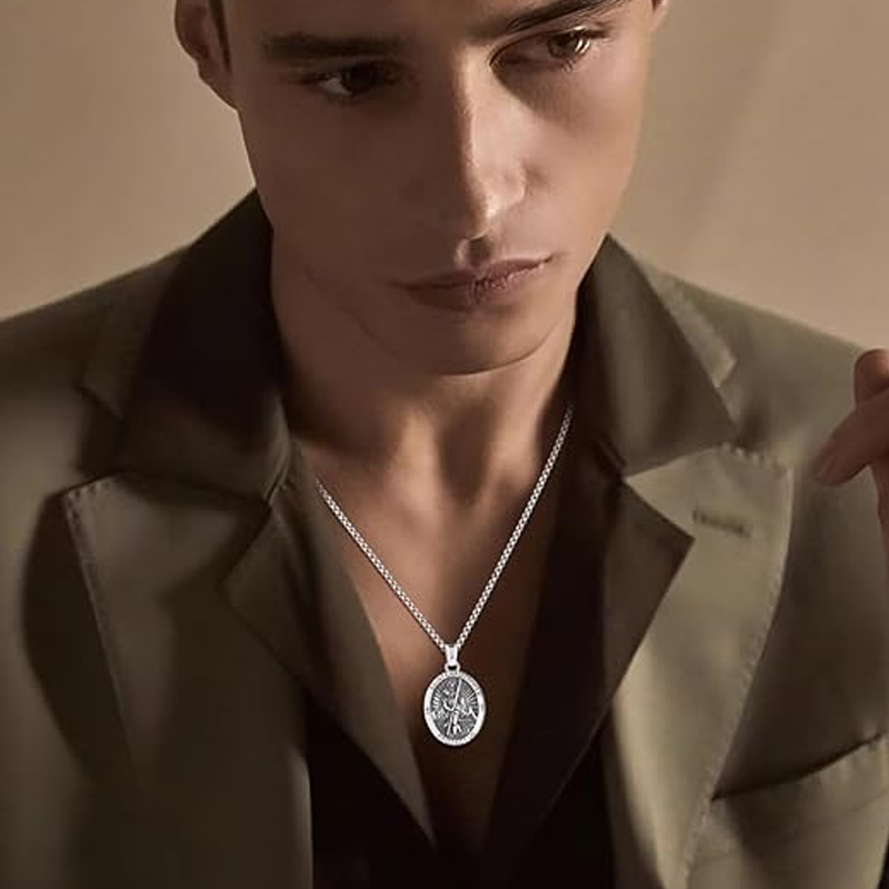 Collier en argent sterling avec pendentif Saint-Christophe pour hommes-2