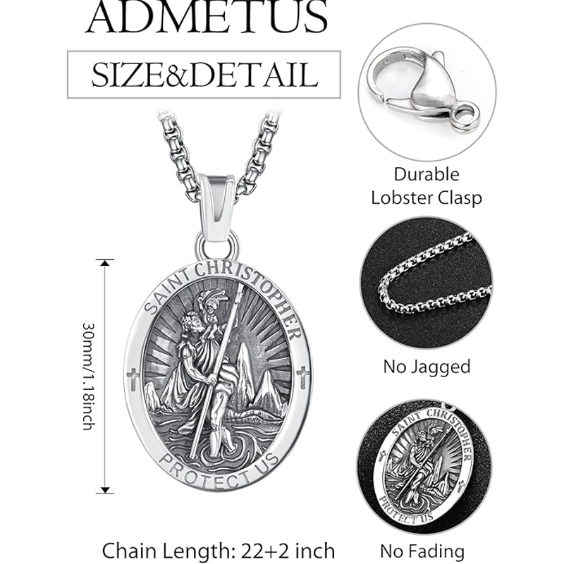 Collier en argent sterling avec pendentif Saint-Christophe pour hommes-3