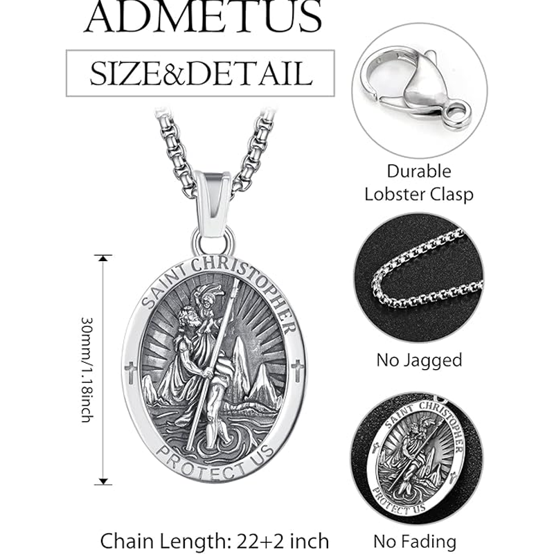 Sterling Silver Saint Christopher Pendant Necklace for Men-3