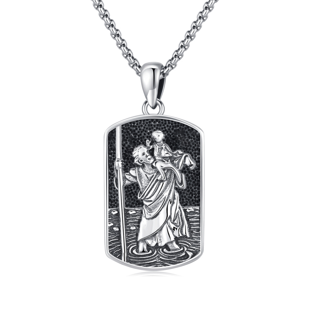 Collier en argent sterling avec pendentif Saint-Christophe pour hommes-1