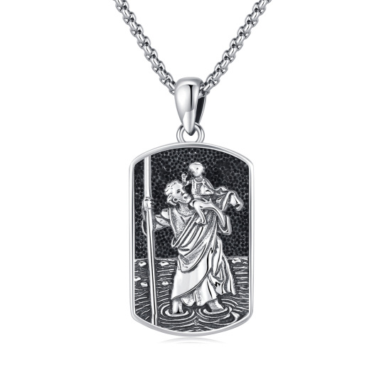 Sterling Silver Saint Christopher Pendant Necklace for Men