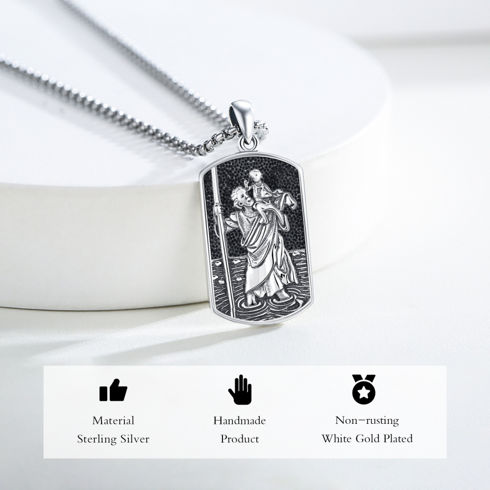 Collier en argent sterling avec pendentif Saint-Christophe pour hommes-3