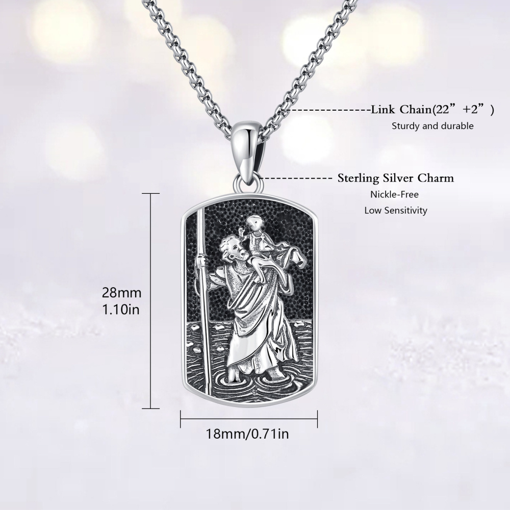 Collier en argent sterling avec pendentif Saint-Christophe pour hommes-5