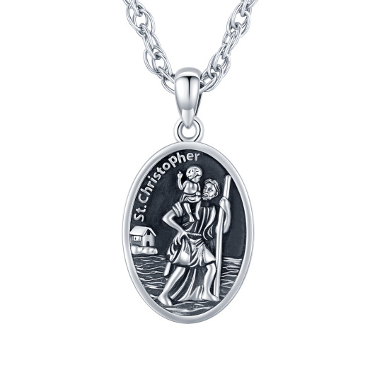 Sterling Silver Saint Christopher Pendant Necklace for Men