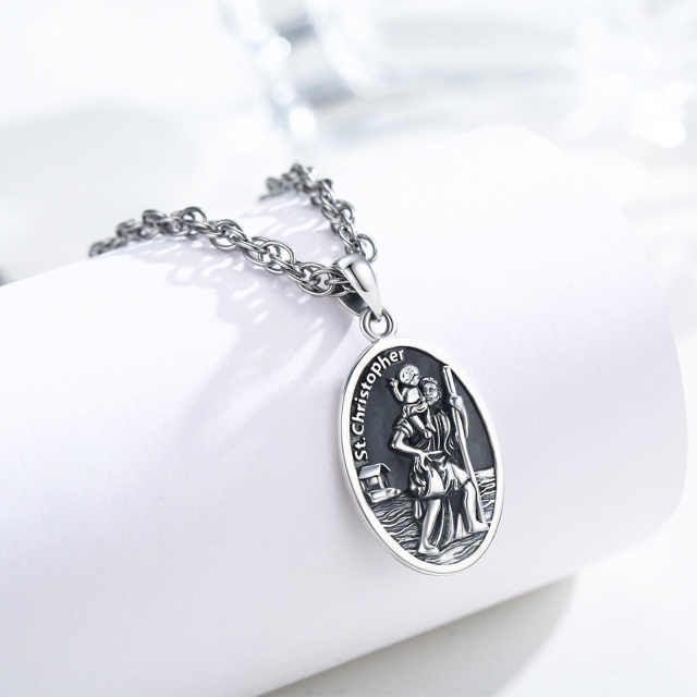 Sterling Silber Saint Christopher Anhänger Halskette für Männer-4