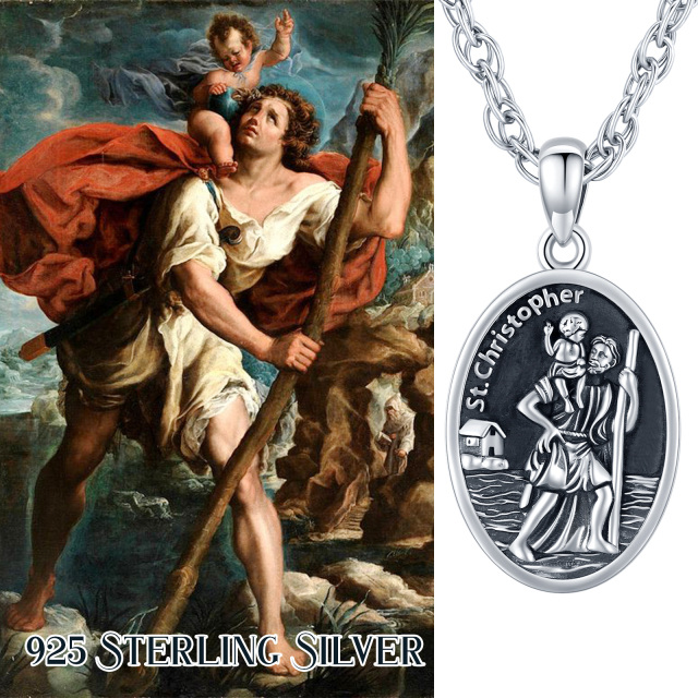 Sterling Silber Saint Christopher Anhänger Halskette für Männer-6